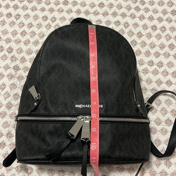Michael Kors Rhea Medium Signature Backpack Handbag Black with Silver Hardware - Picture 16 of 17